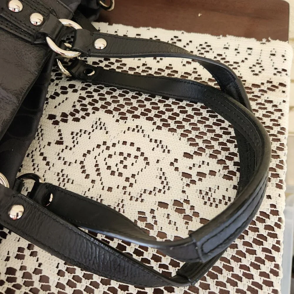 Like New Coach Ashley Black & Gray Handbag Satchal Tote Bag Purse